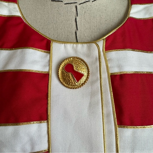Vintage 80s Junnie Leigh Key Keyhole Red Gold Stripe Dress Novelty sz Large - Picture 11 of 13